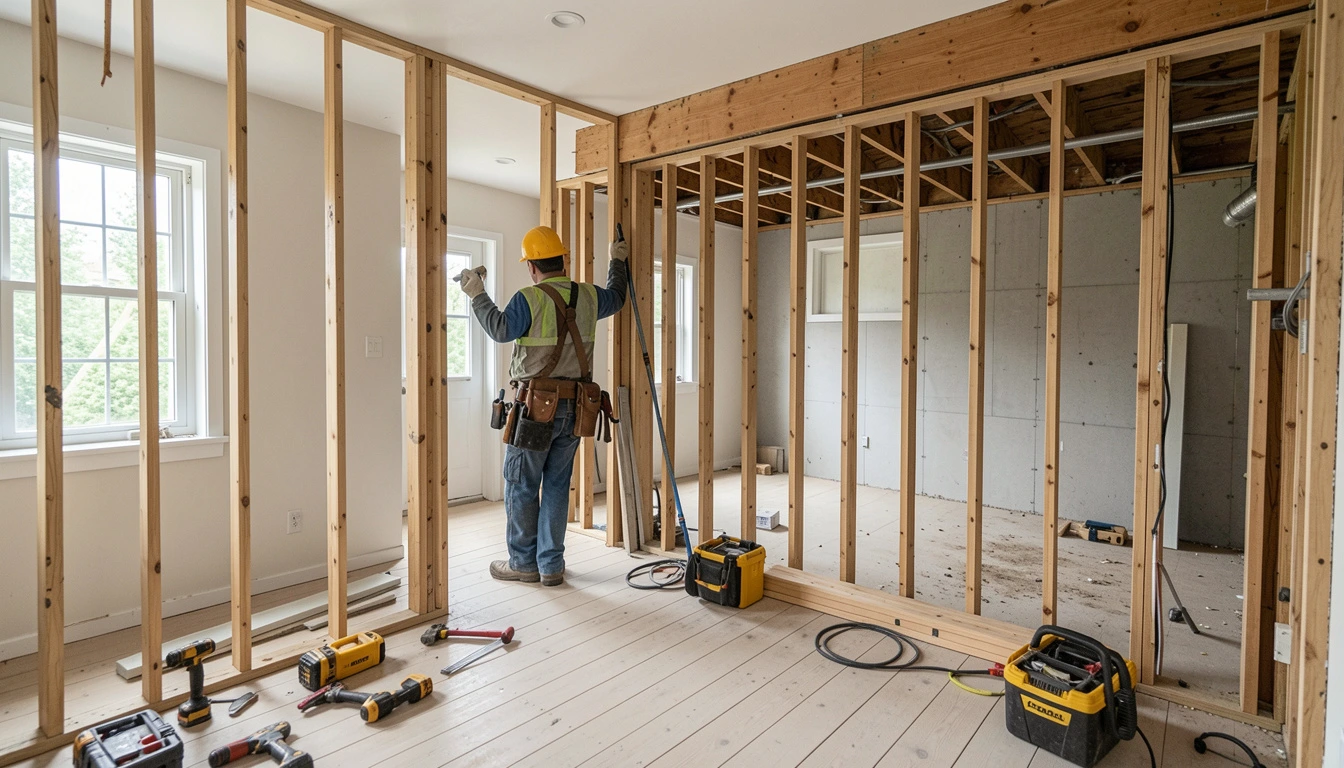Contractor inspecting structural renovation work in a GTA home that may require a building permit